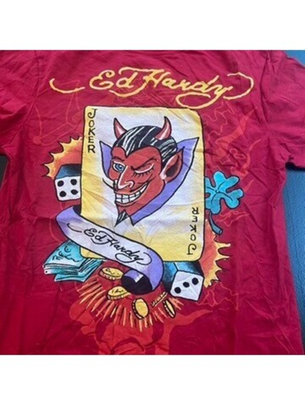 Vintage y2k womensEd Hardy Joker red graphic T-shirt